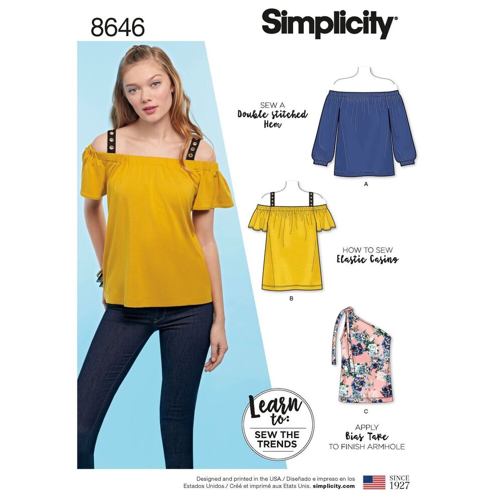Simplicity 8646 Bardot Top Tee Tunic Pullover Vest Multisize XXS-XXL Knits Uncut
